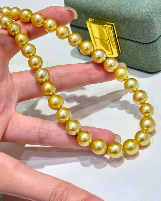4A South Sea Golden Philippines Round Loose Strand - Rare Dark Perfect Round - Gold (8.1-10.3mm)