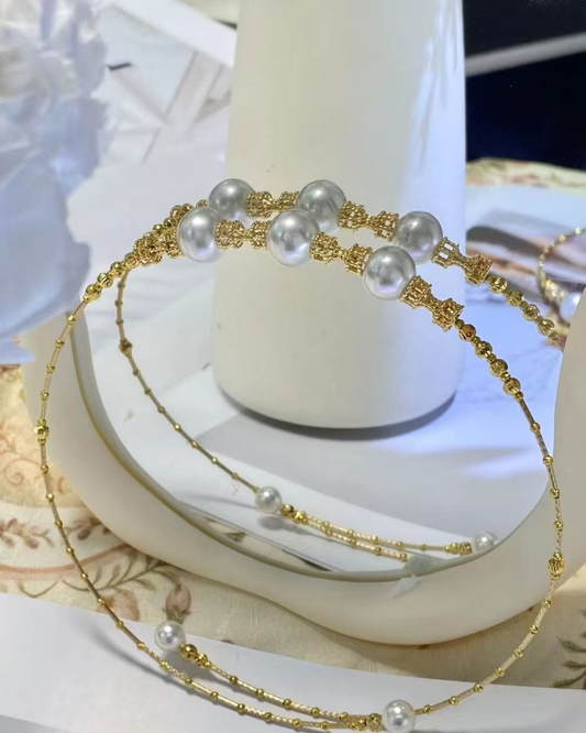 4A South Sea White Australia & Akoya Round Necklace in Silver 925 White Gold Plated - Duo Necklace - White (7-12mm)
