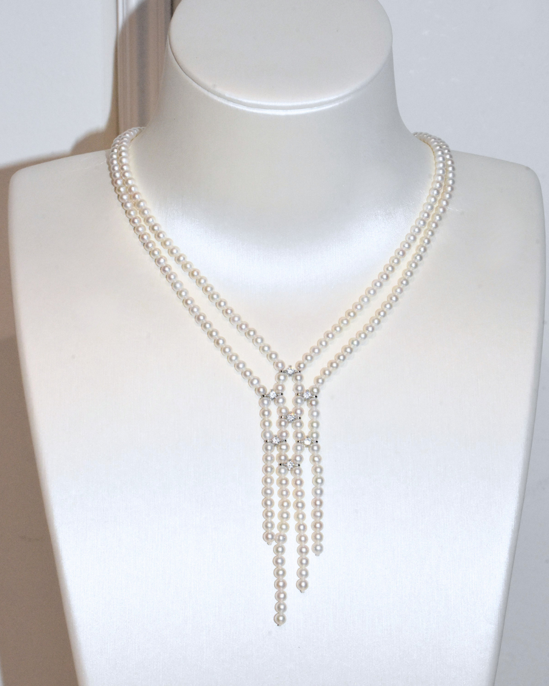 4A Freshwater Round Long Necklace in Silver 925 WG Plated - White (3 -4mm)