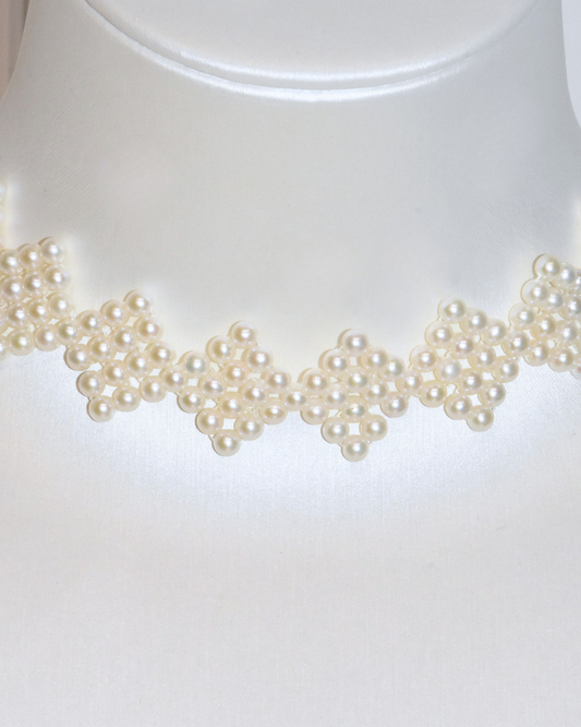 4A Freshwater Round Necklace in Silver 925 WG Plated - Pearly Silk - White (3 -4mm)