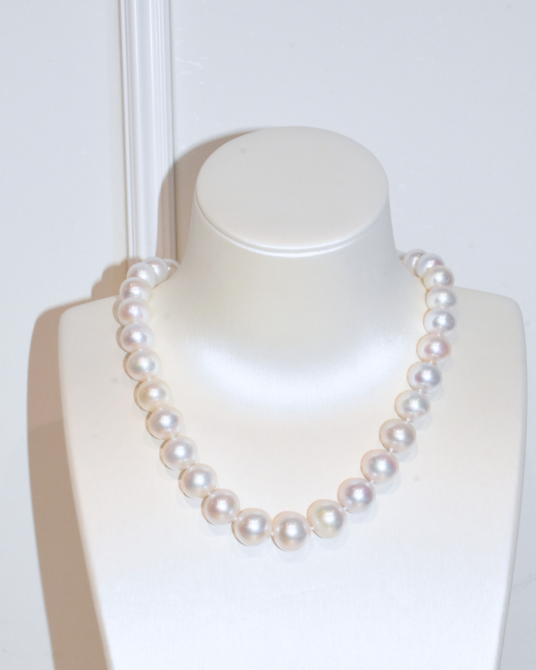 4A Freshwater Near Round Necklace in Silver 925 WG Plated - Edison - White (13 -15mm)