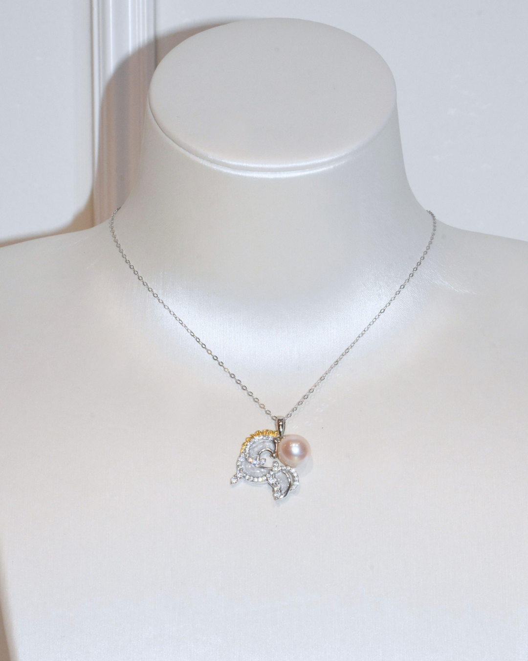 4A Freshwater Near Round Necklace in Silver 925 WG Plated - Pearl Pegasus - Rose Overtone (9mm)