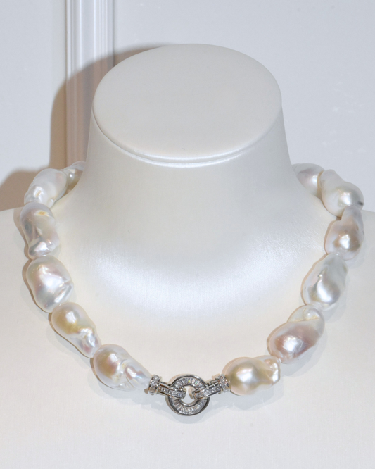 3A Freshwater Baroque Necklace in Copper - O Clasp with CZ - White (15 -19mm)