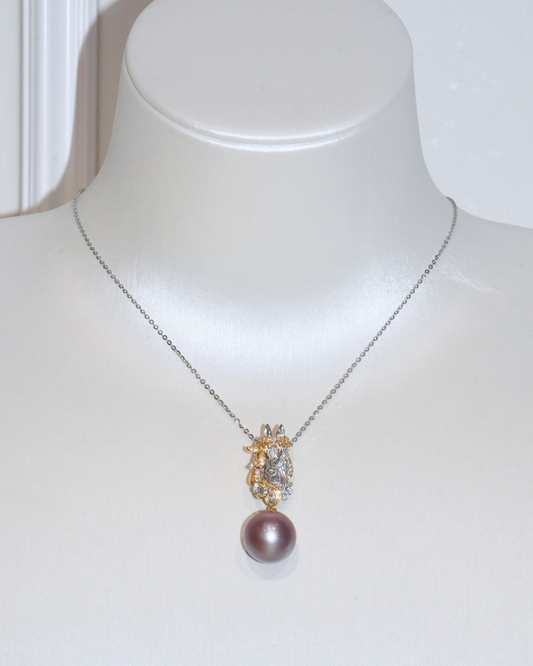 4A Freshwater Round Necklace in Silver 925 WG Plated - White Stallion - Purple (12.7mm)