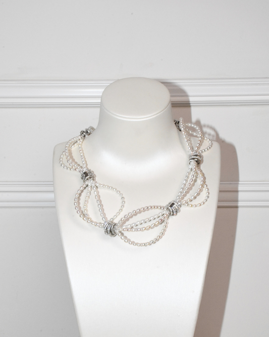 4A Freshwater Rice Necklace in Silver 925 WG Plated - Luxury Three strands - White (3 -4mm)