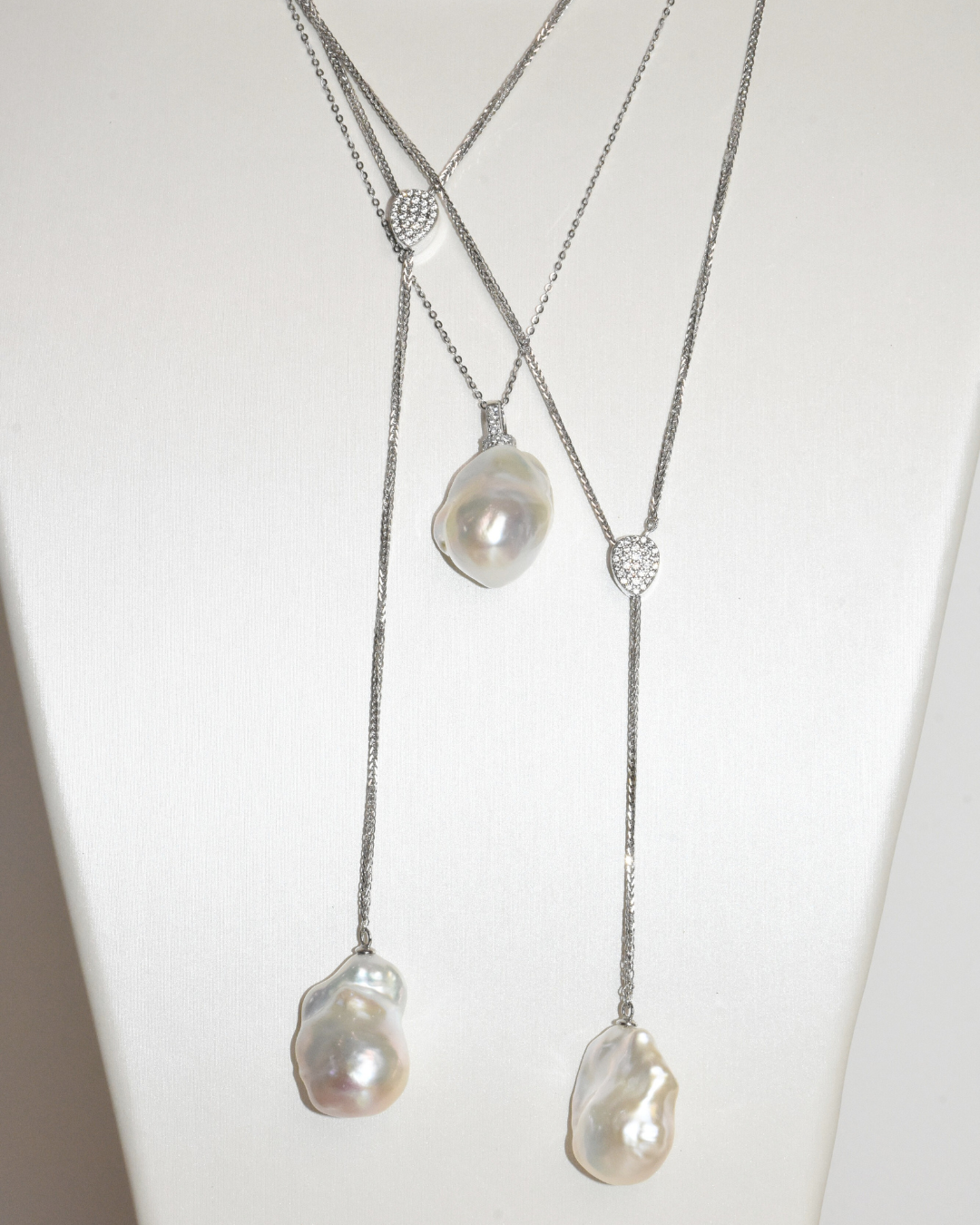 3A Freshwater Baroque Necklace in Silver 925 WG Plated - Model B : Y Shape Pendant - White (15 -17mm)