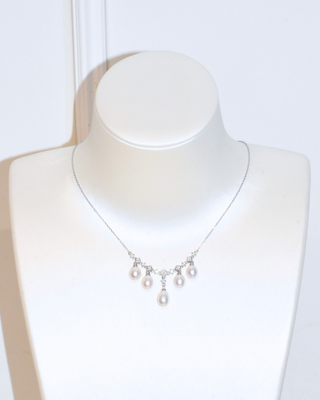 4A Freshwater Drop La Cascade Necklace in Silver 925 WG Plated - White (7 -8mm)