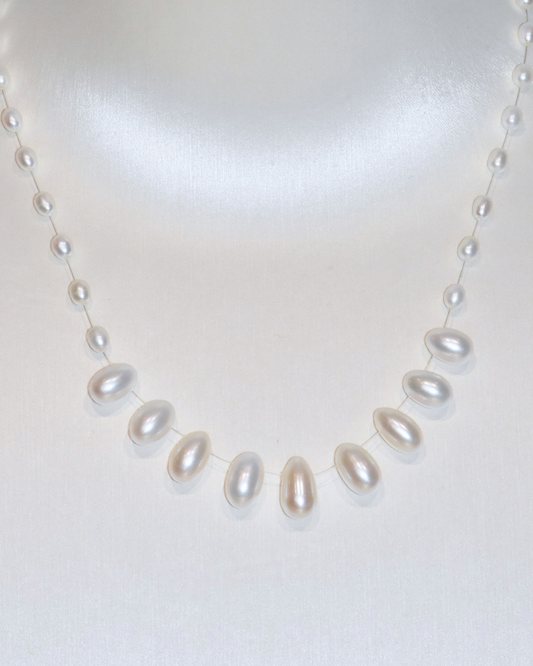 4A Freshwater Drop Necklace in Silver 925 White Gold Plated - Dewdrop Station Necklace - White (4-9mm)