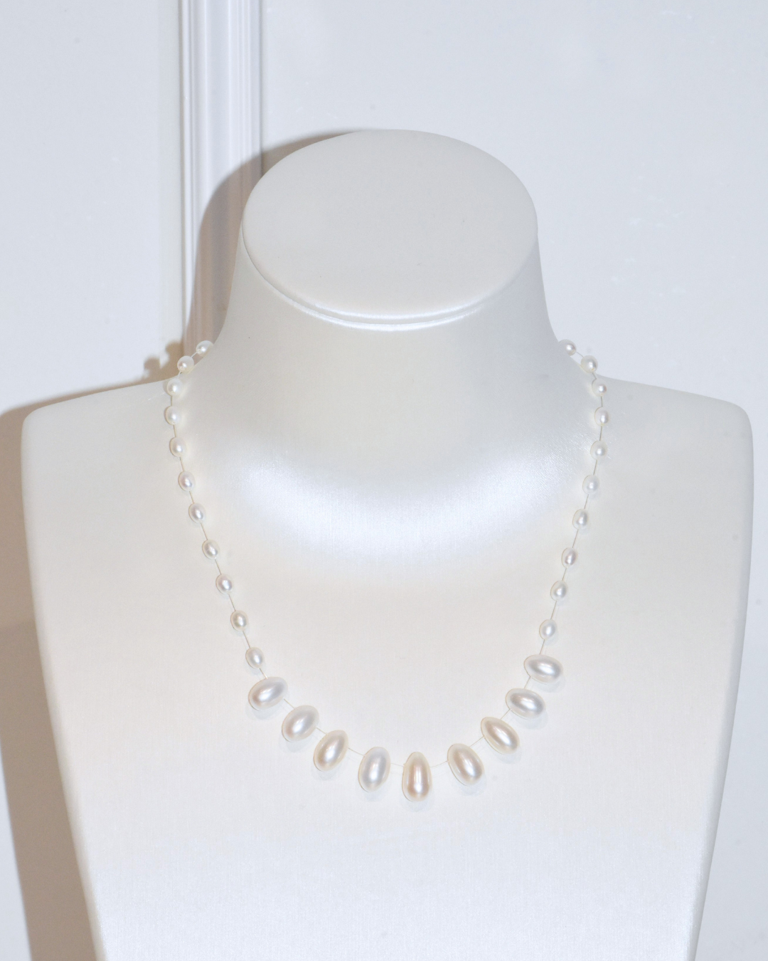 4A Freshwater Drop Necklace in Silver 925 White Gold Plated - Dewdrop Station Necklace - White (4-9mm)