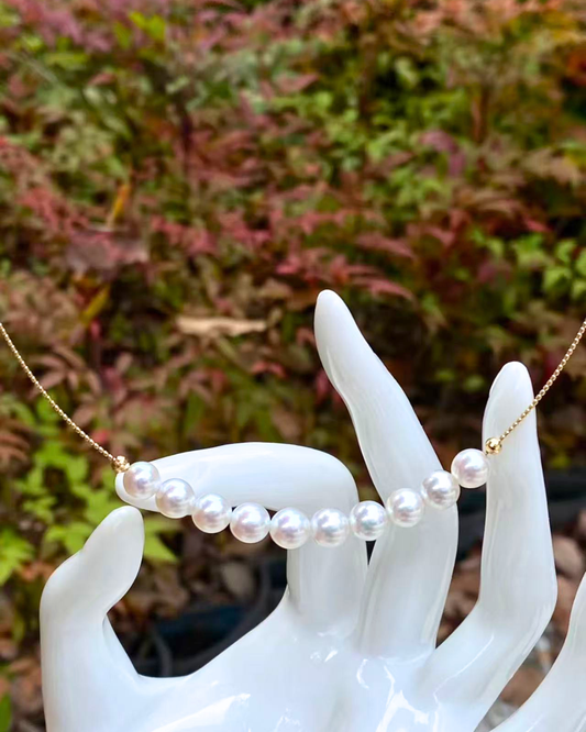 4A Japanese Akoya Round Necklace in 18K Gold - Constellation Station Necklace - White (6-7mm)