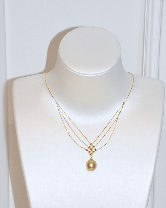 4A South Sea Golden Philippines Perfect Oval Shape Necklace in Silver 925 Gold Plated - Trident Necklace - Gold (12mm)