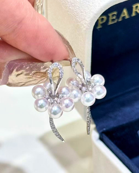5A Japanese Akoya Earring in 18K White Gold - with Natural Diamond D0.263ct- White (4.5-5mm)