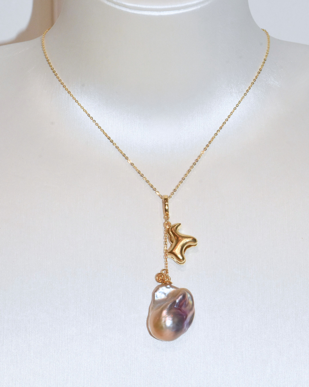 4A Freshwater Baroque Necklace in Silver 925 Gold Plated - The Last Gallop - Horse - Orient (15*22mm)