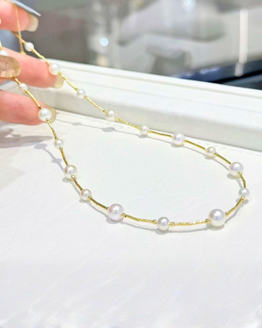 4A Japanese Akoya Round Necklace in 18K Gold - Classic Dot Necklace - White (4.5-7mm)