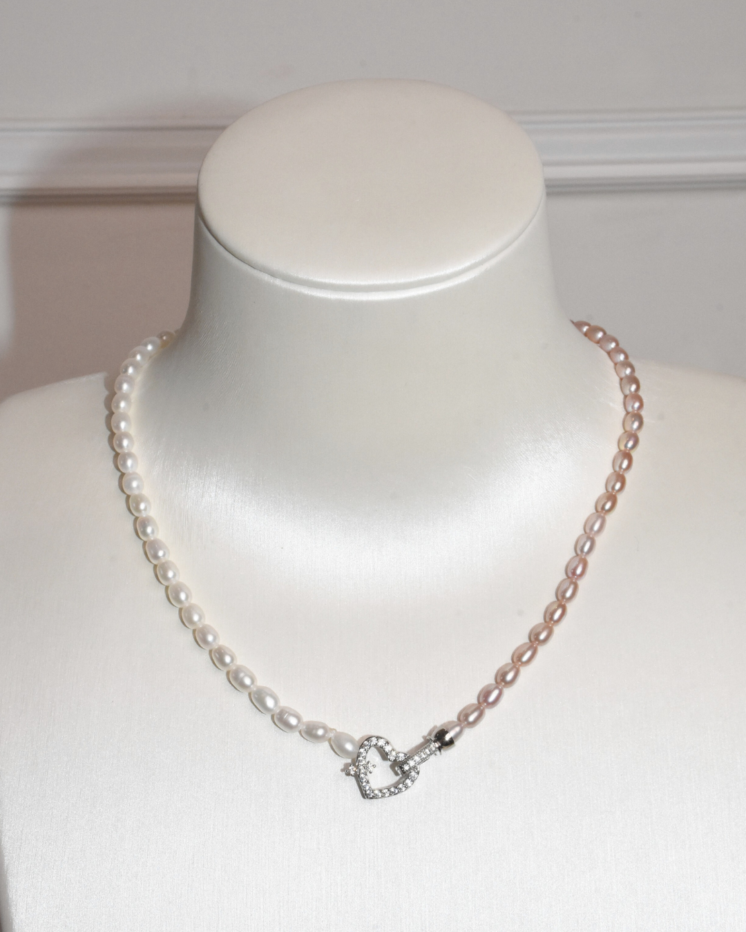 3A Freshwater Round Necklace in Copper - Heart Clasp - Mixed (3 -5mm)