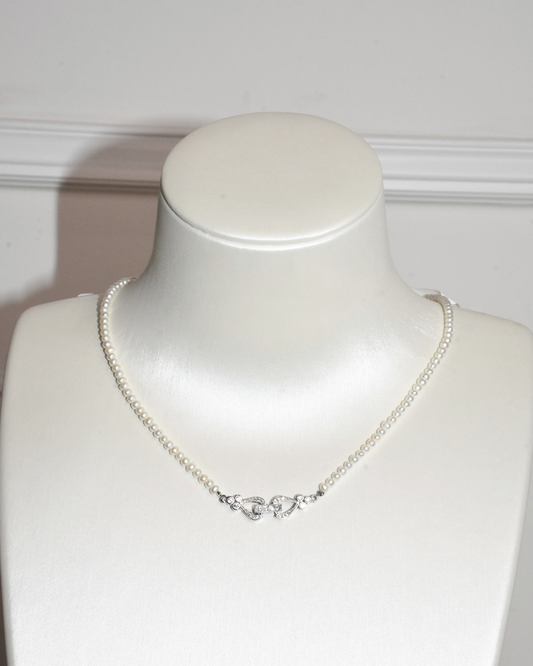 3A Freshwater Near Round Necklace in Copper - CZ Pendant - White (3 -4mm)