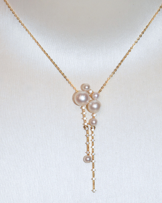 5A Freshwater Button Necklace in Silver 925 Gold Plated - Moonfal Lariat - White (3 -7mm)