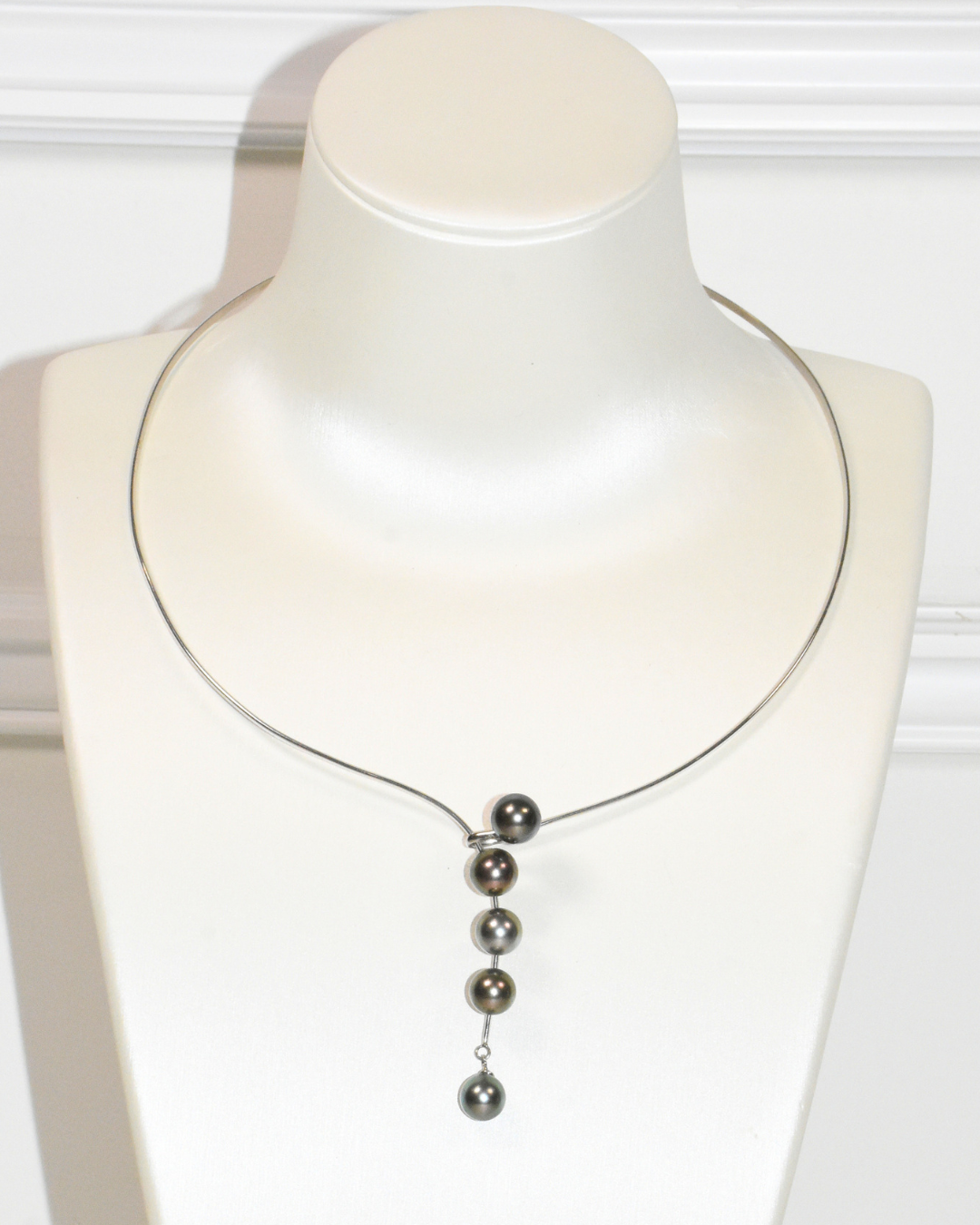 4A Tahitian Round Necklace in Silver 925 White Gold Plated - Eclipse Dropfall - Peacock (9-10mm)