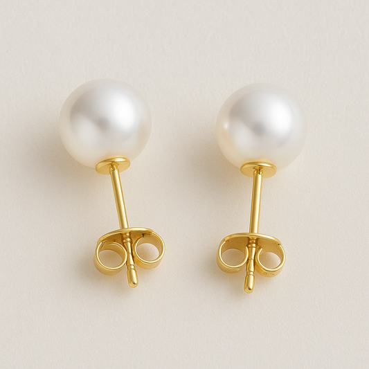 Akoya Pearl Studs Earrings – 8.5–9 mm | 18K Gold