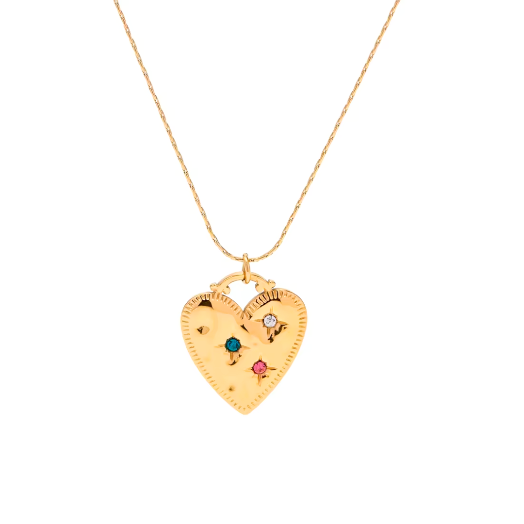 Gold Vibrant Zirconia Accents Heart Necklace