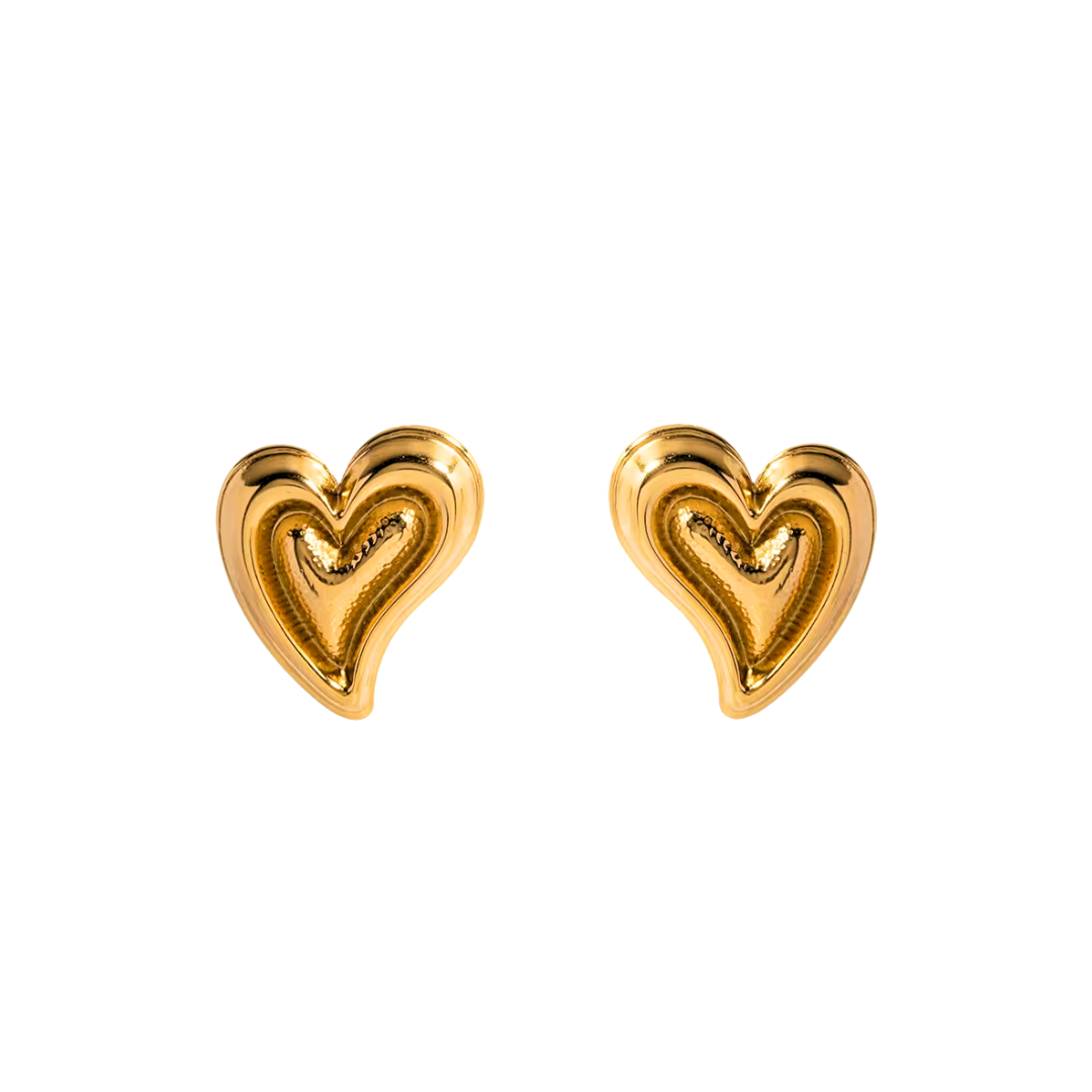 Gold 2D Heartfelt Coeur Stud Earrings