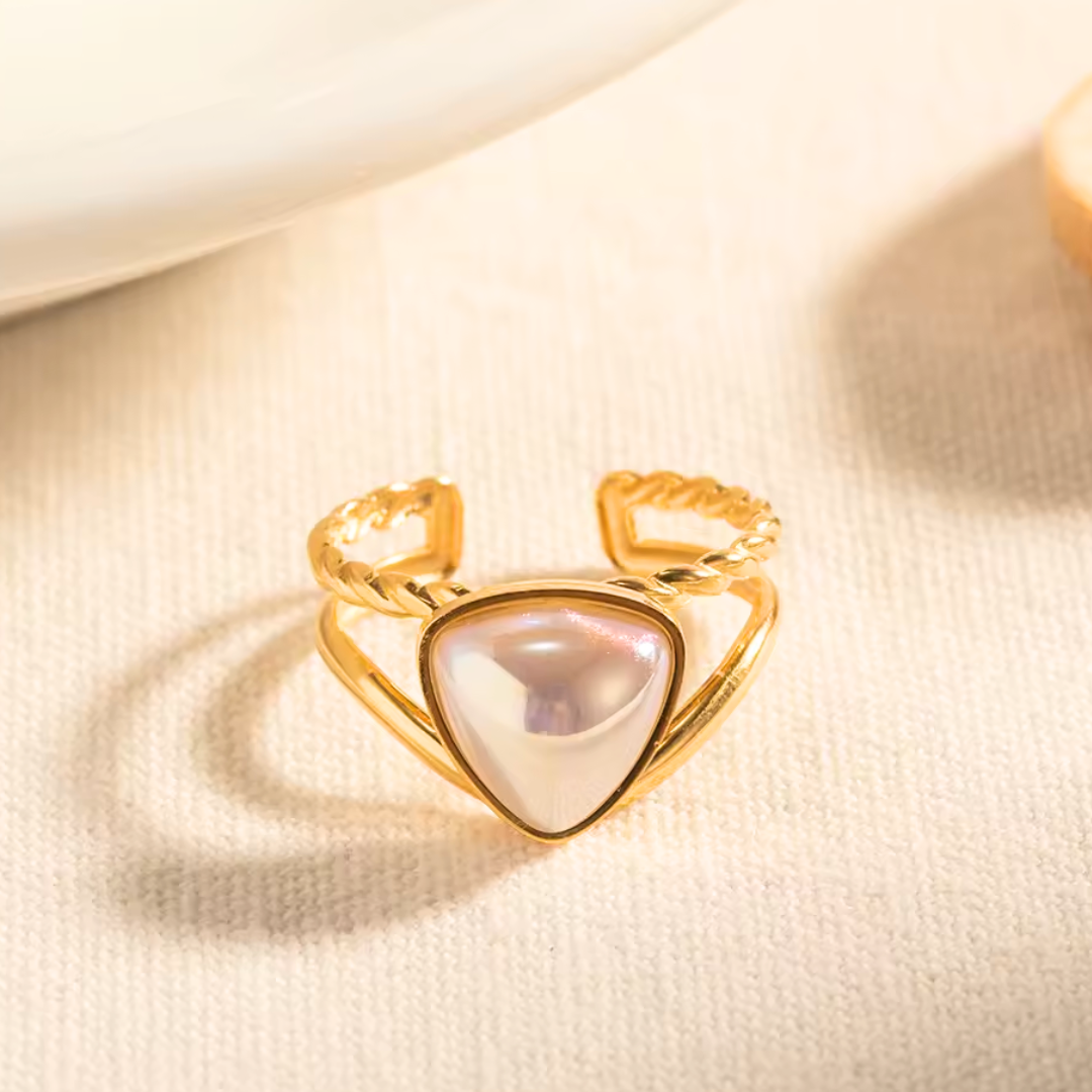 Ethereal Pearl Prism Double Layer Thread Triangle Ring