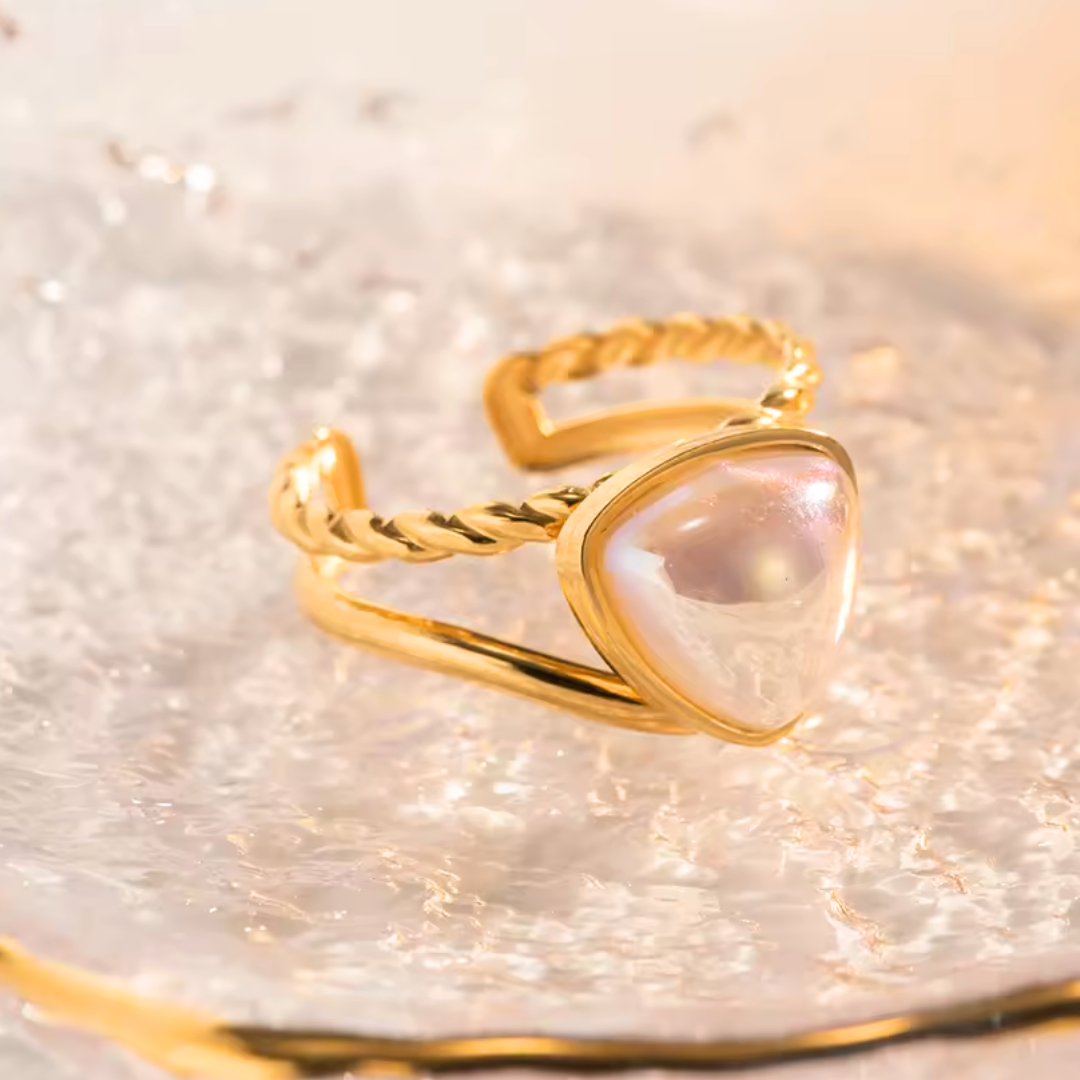Ethereal Pearl Prism Double Layer Thread Triangle Ring