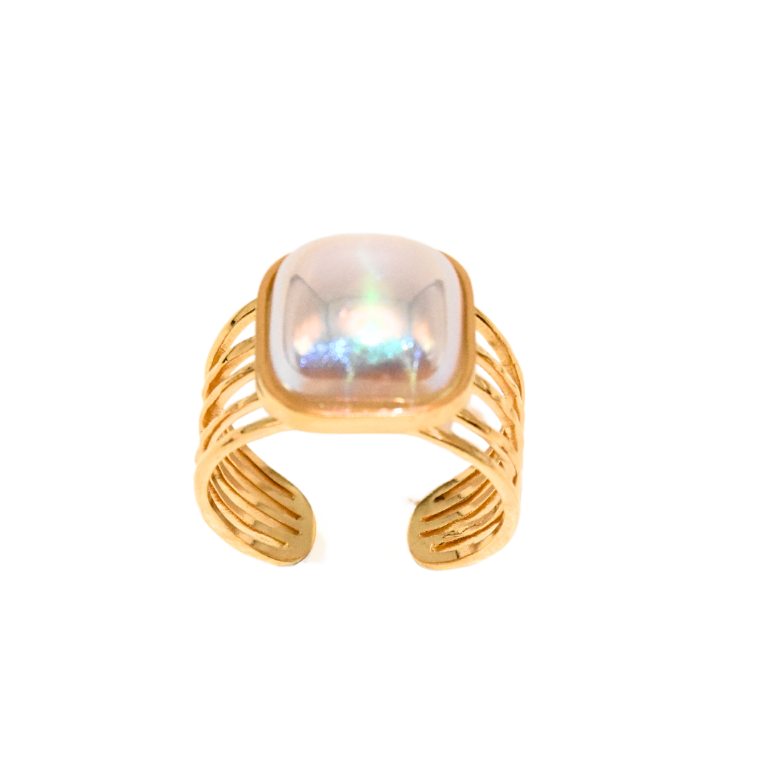 Opulent Prism Pearl Multi-Layer Square Ring
