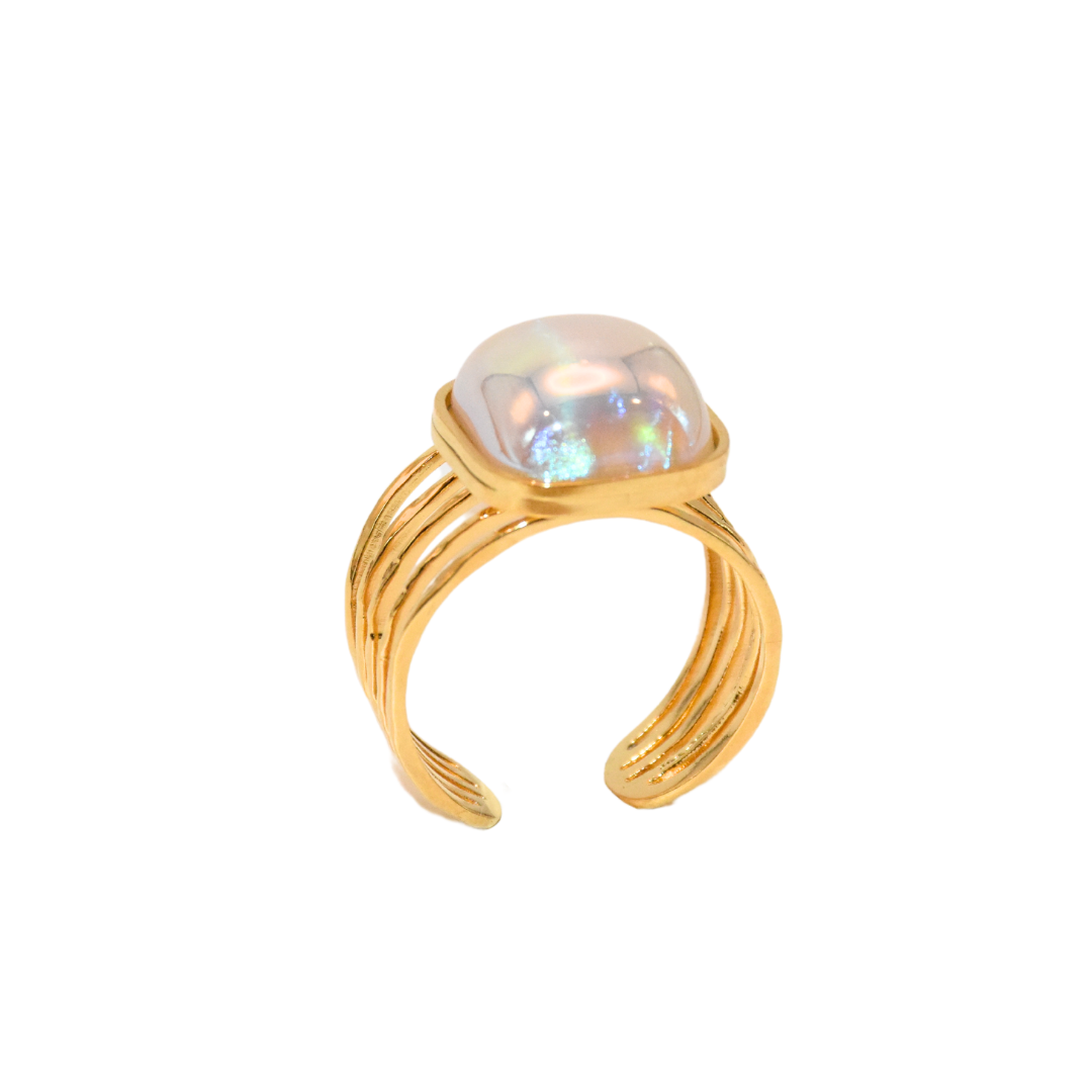 Opulent Prism Pearl Multi-Layer Square Ring