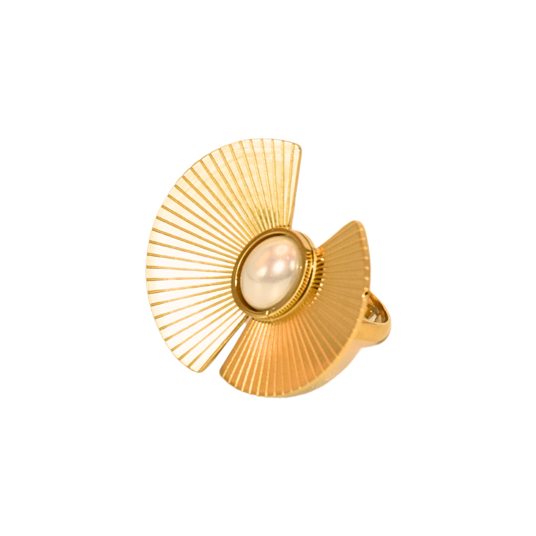 Repetitive Gold Shell Pearl Ring