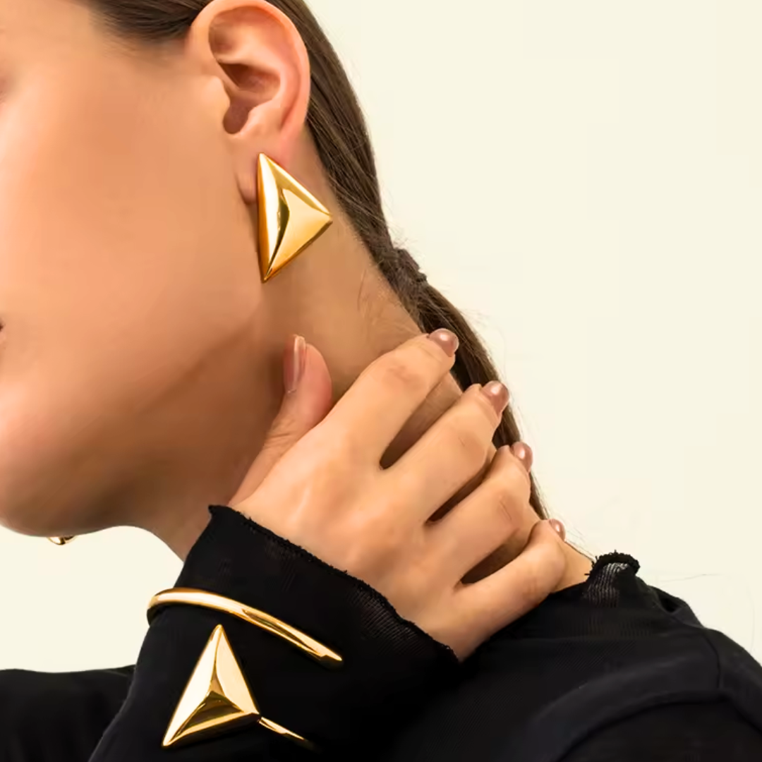 Gold Triangle Stud Earrings