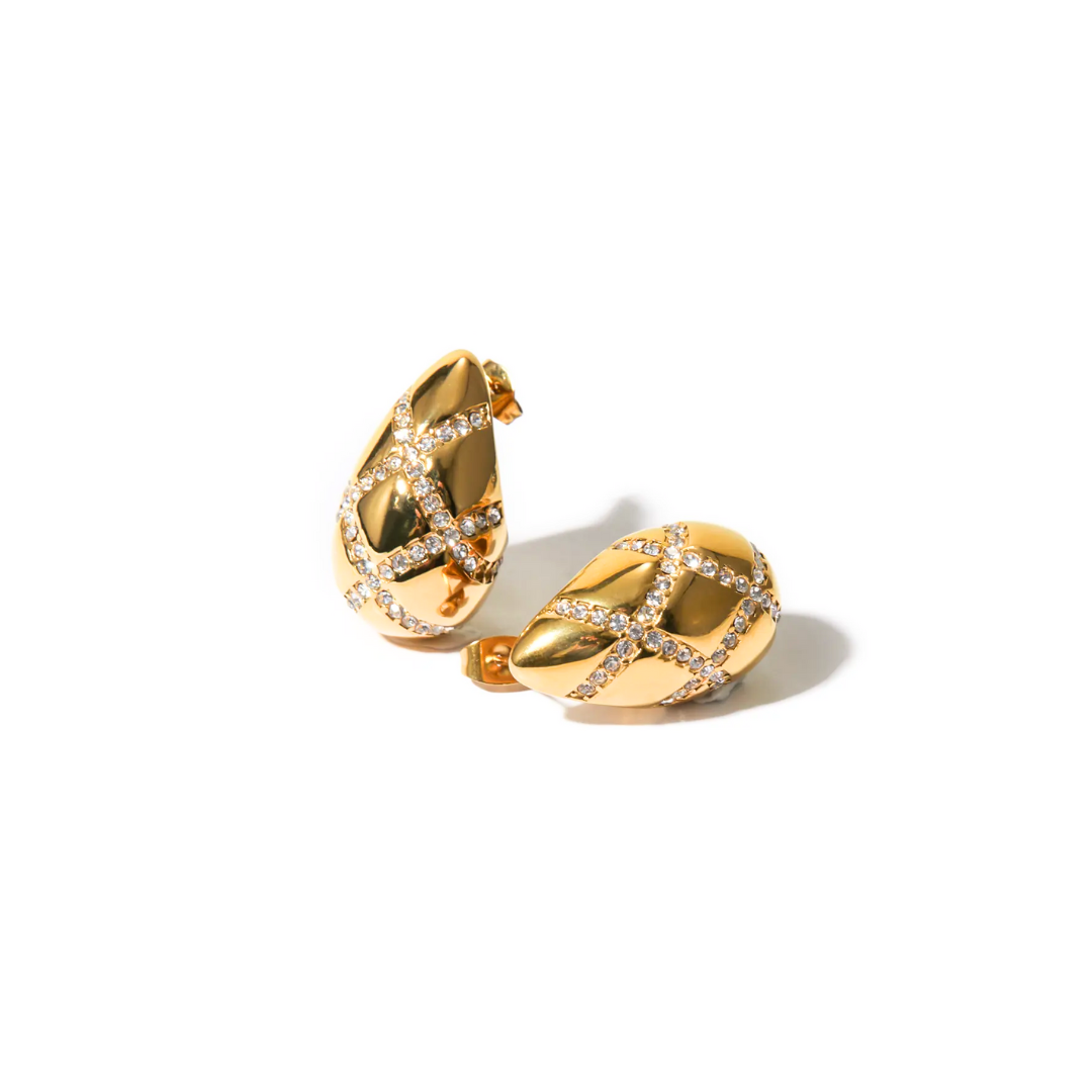 Gold Zirconia Plaid Teardrop Earrings