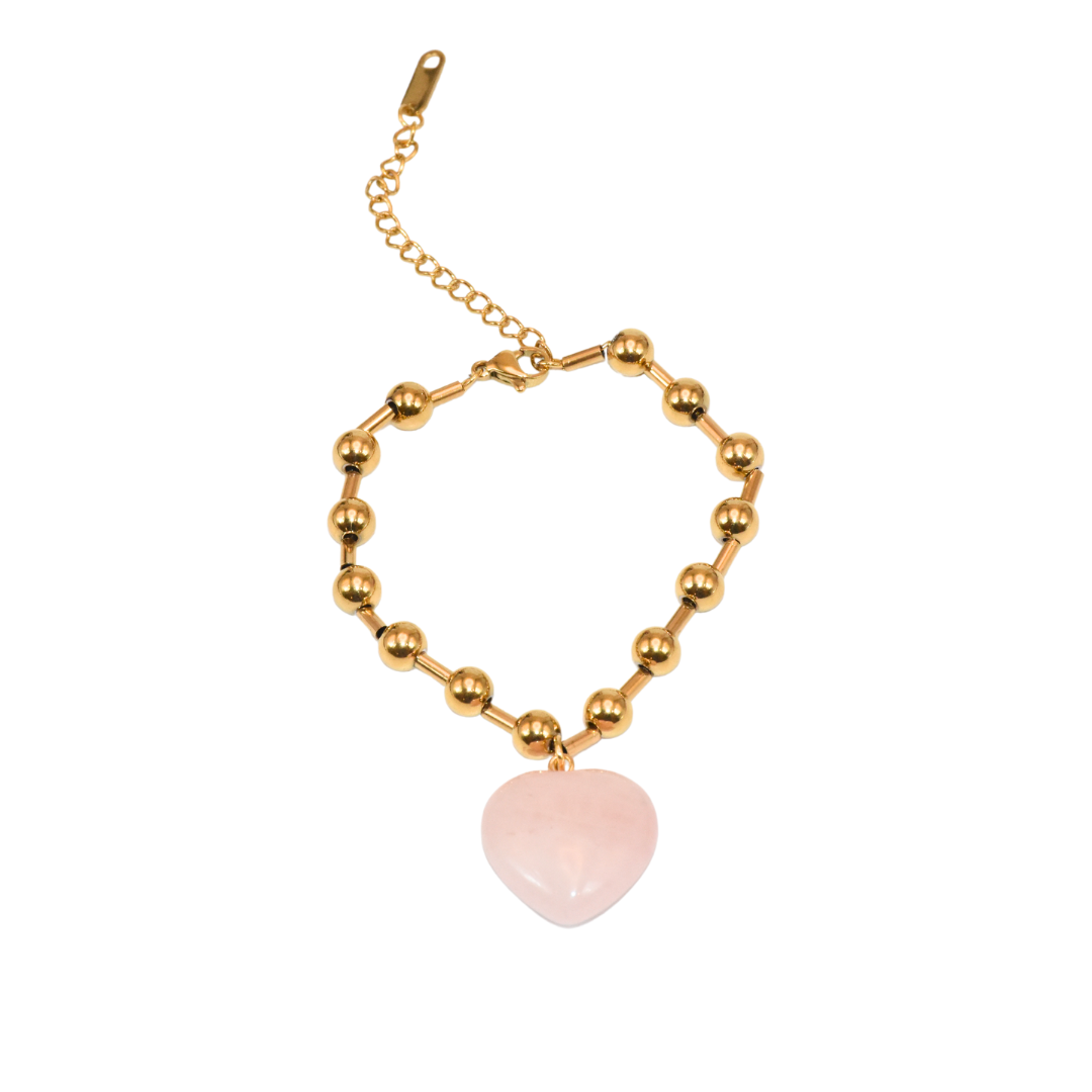 Pink Crystal Heart Pendant Bracelet