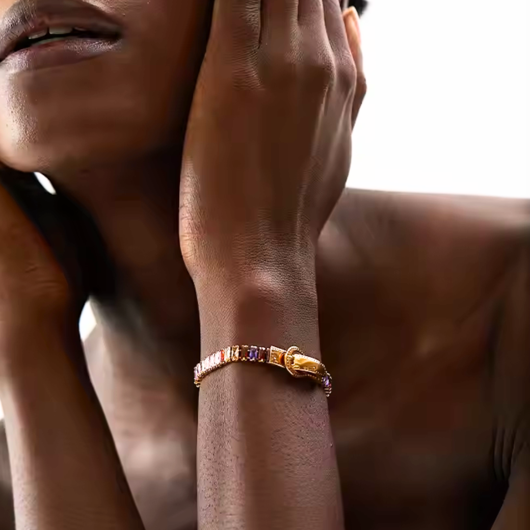 Radiant Rainbow Zirconia Belt Buckle Bracelet