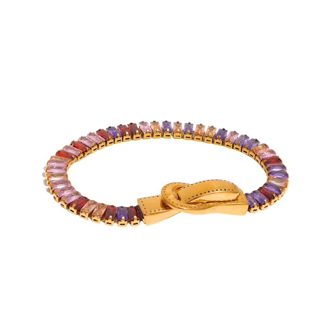 Radiant Rainbow Zirconia Belt Buckle Bracelet