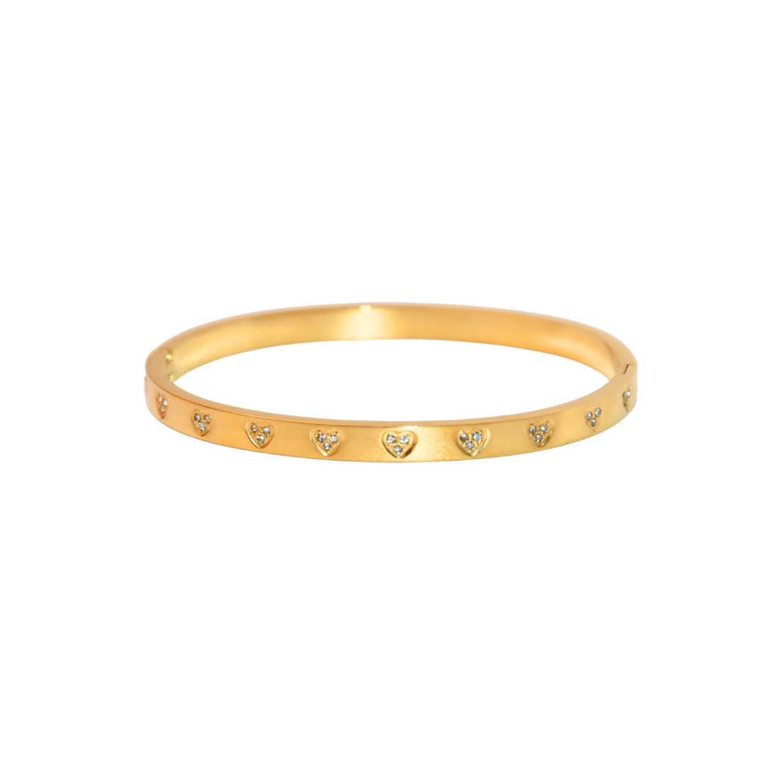 Golden Heart Zirconia Bangle Bracelet