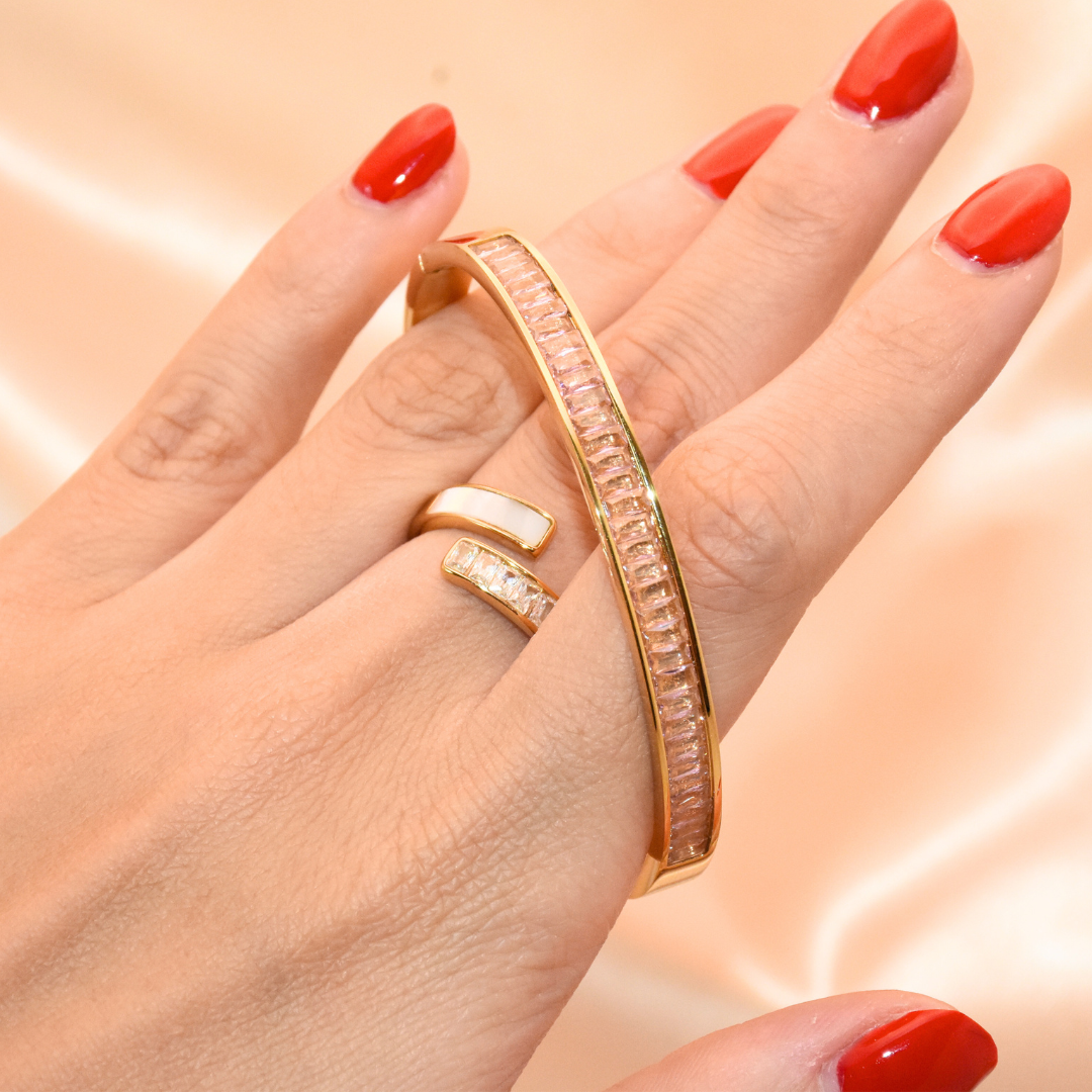Golden Pink Bliss Zirconia Bangle