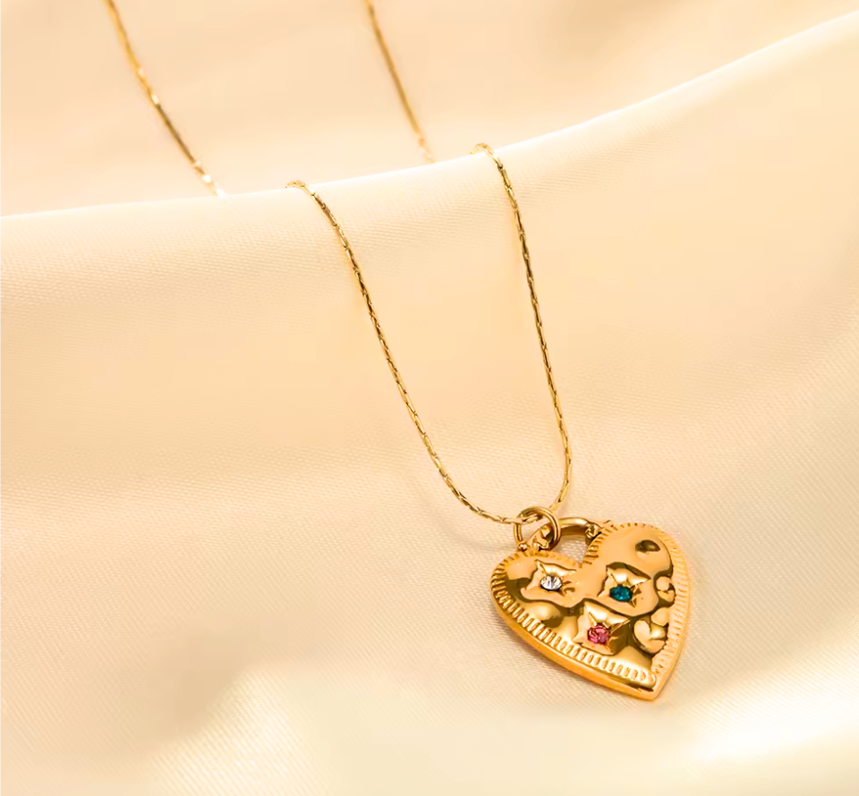 Gold Vibrant Zirconia Accents Heart Necklace