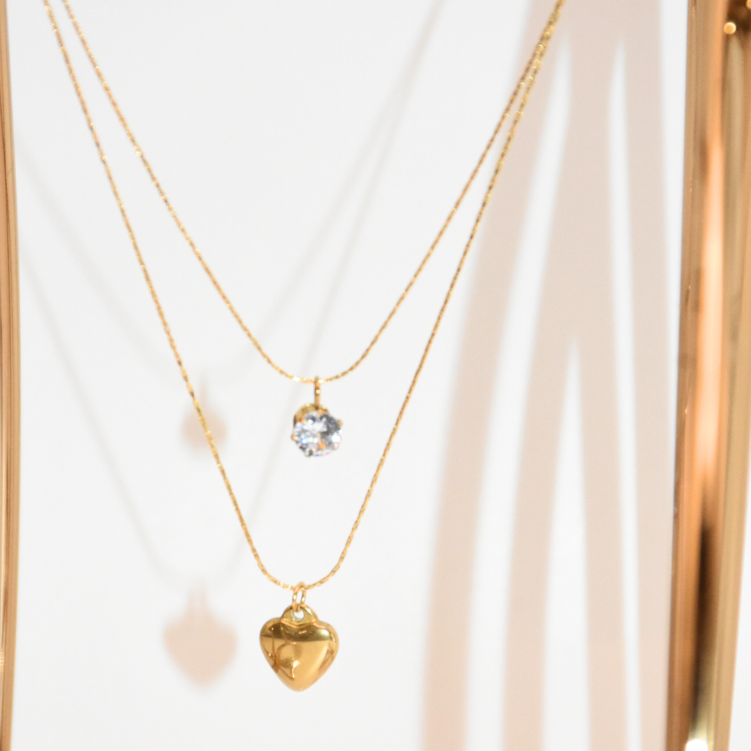Gold Heart Zirconia Pendant Choker Necklace