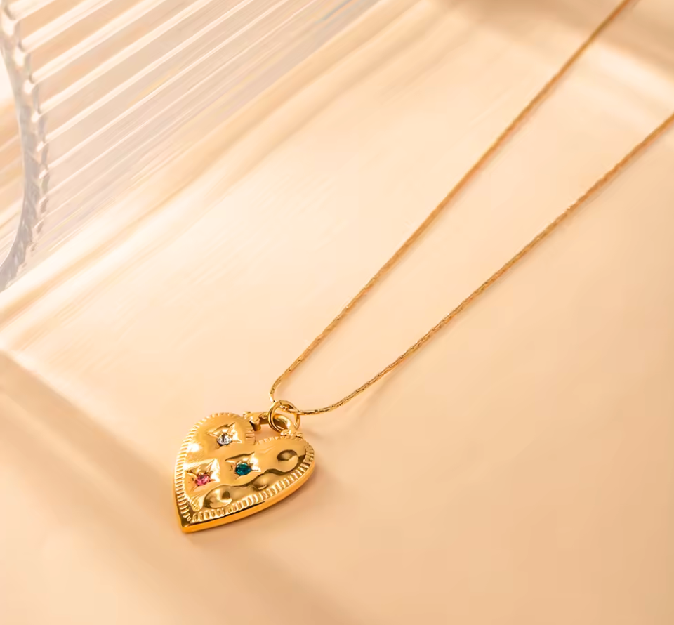 Gold Vibrant Zirconia Accents Heart Necklace