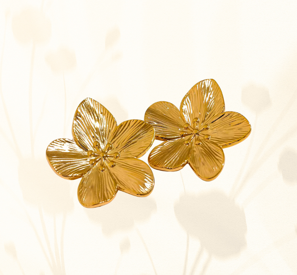 Gold Hellebores Flower Stud Earrings