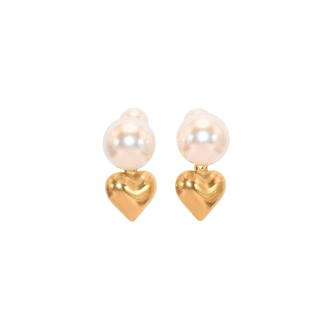 Gilded Heart's Embrace Pearl Barbel Earrings