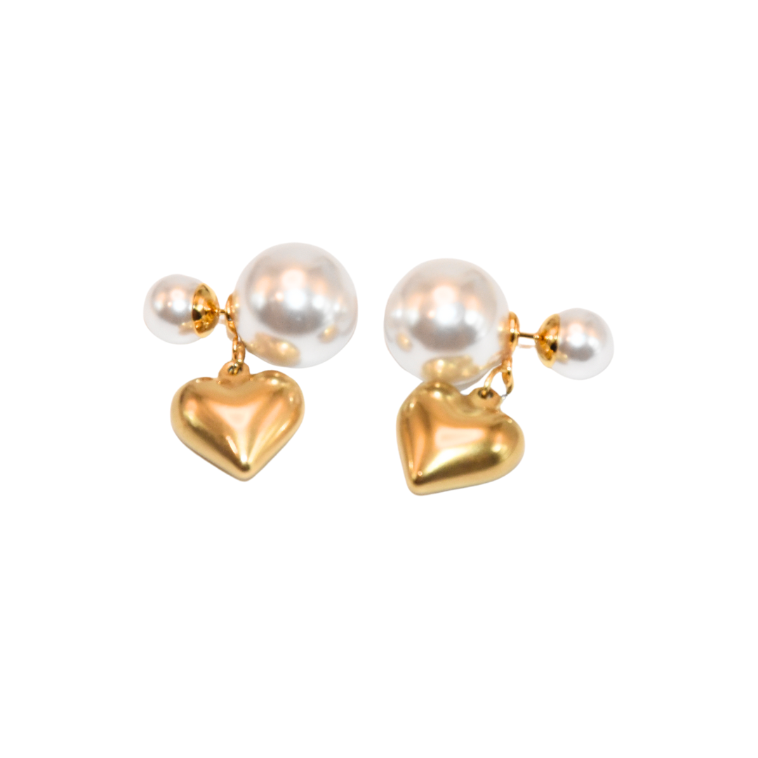 Gilded Heart's Embrace Pearl Barbel Earrings