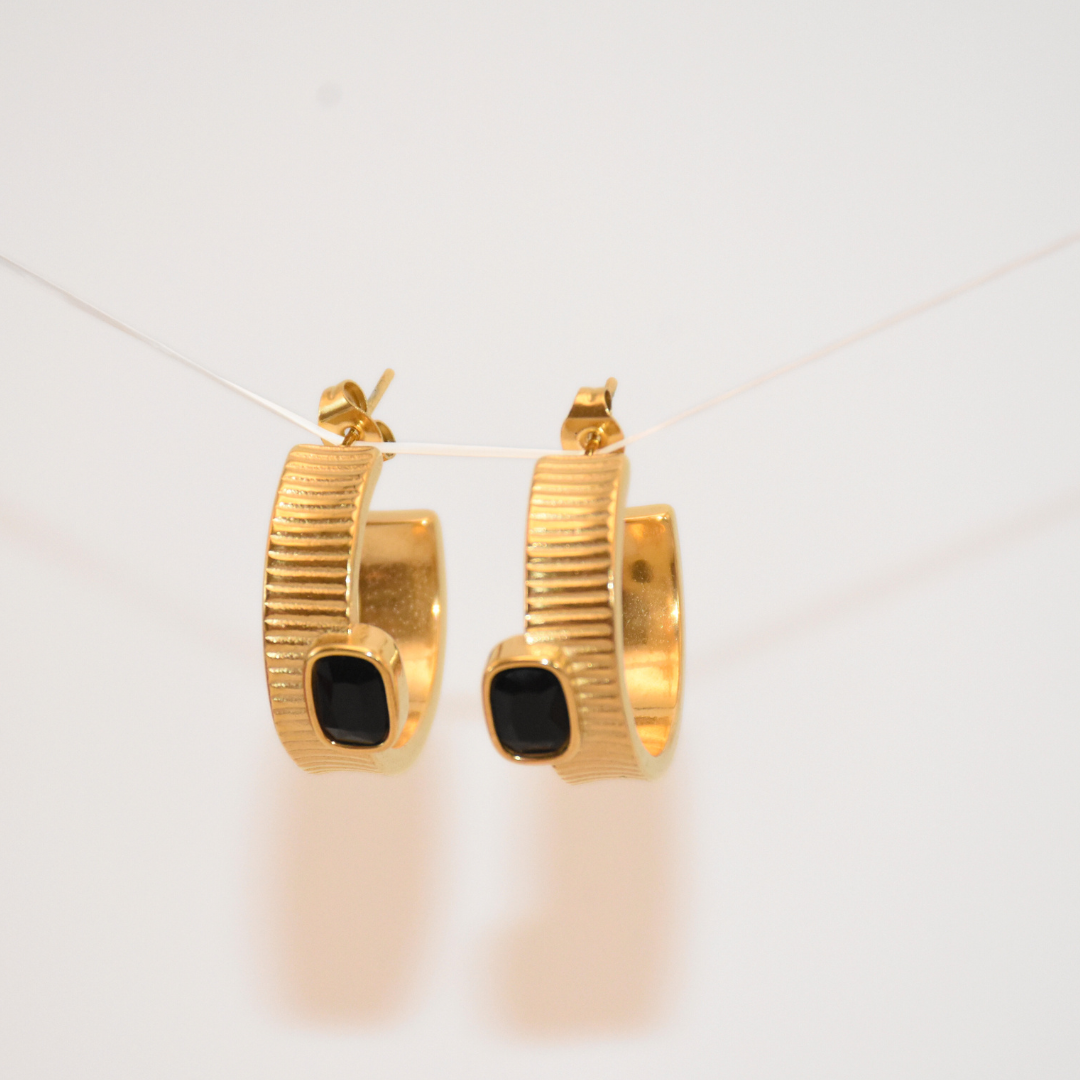 Gold Cerclet C-Hoop Earrings with Old Money Design