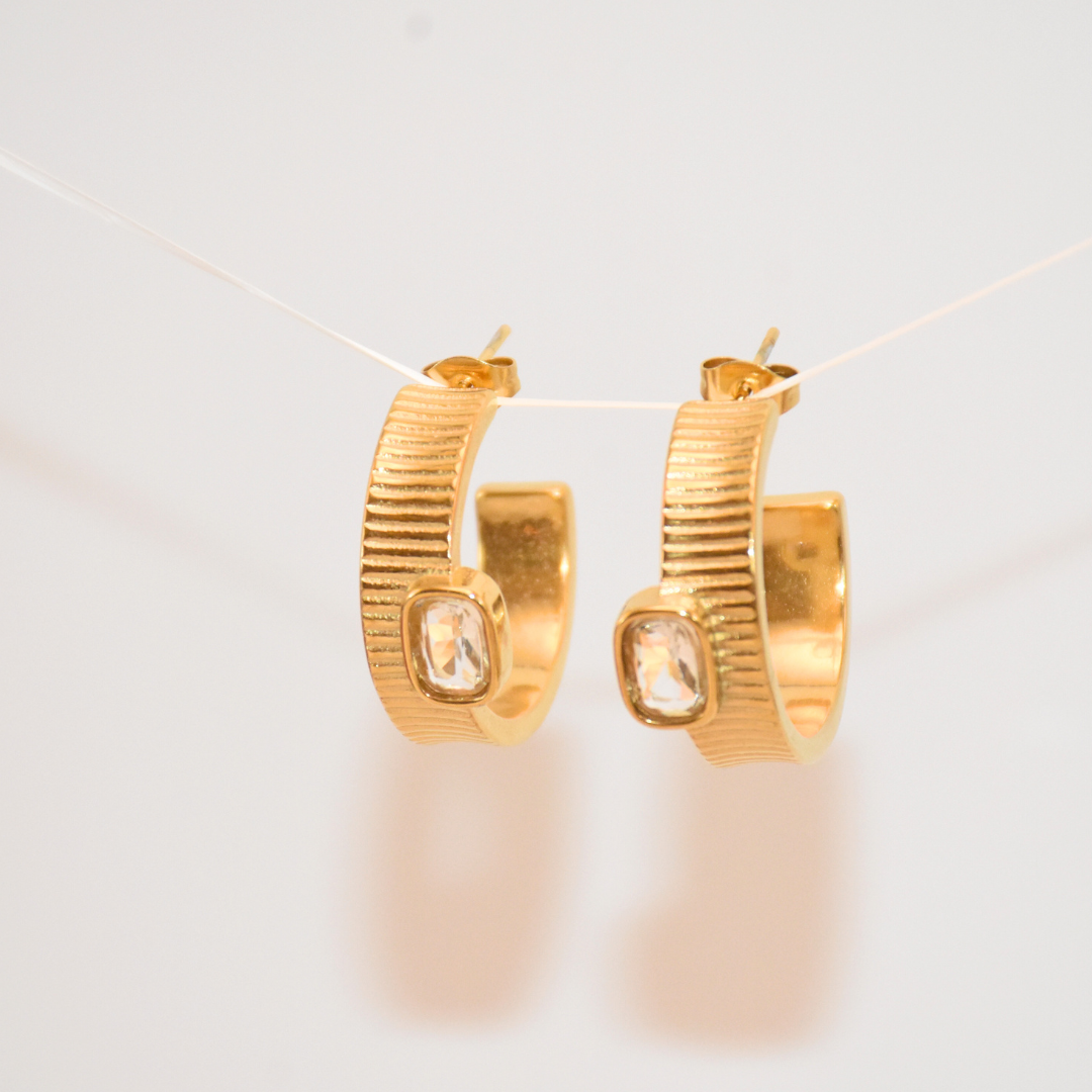 Gold Cerclet C-Hoop Earrings with Old Money Design
