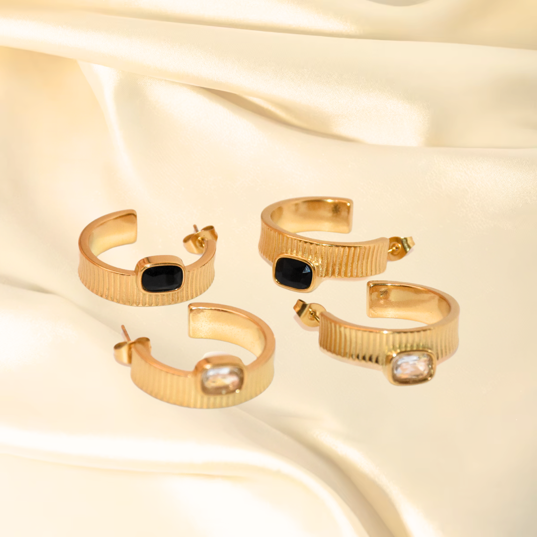Gold Cerclet C-Hoop Earrings with Old Money Design