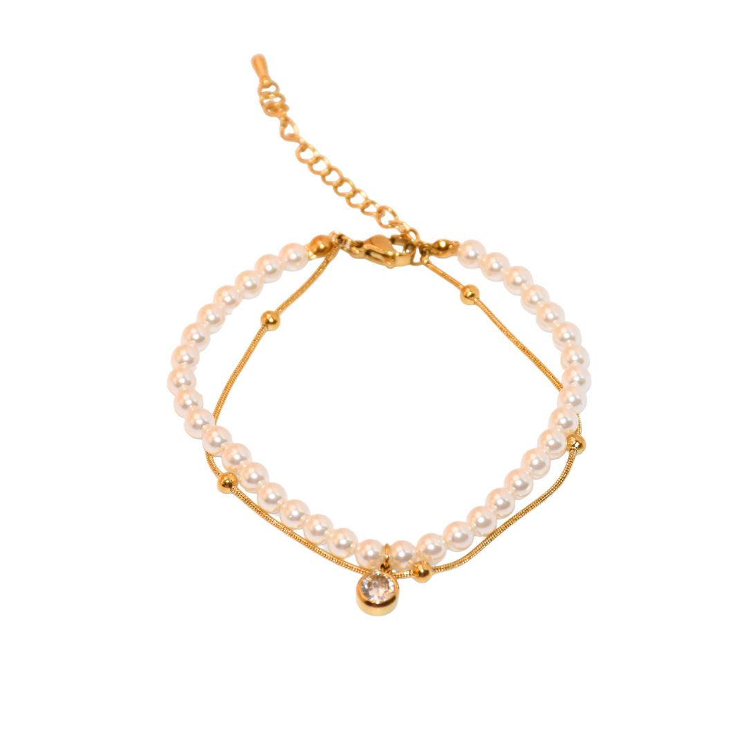Oceanic Opulence Shell Pearl Zirconia Charm Bracelet