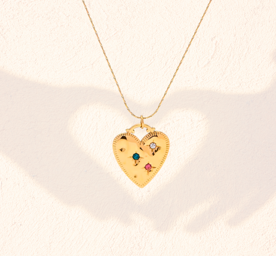 Gold Vibrant Zirconia Accents Heart Necklace