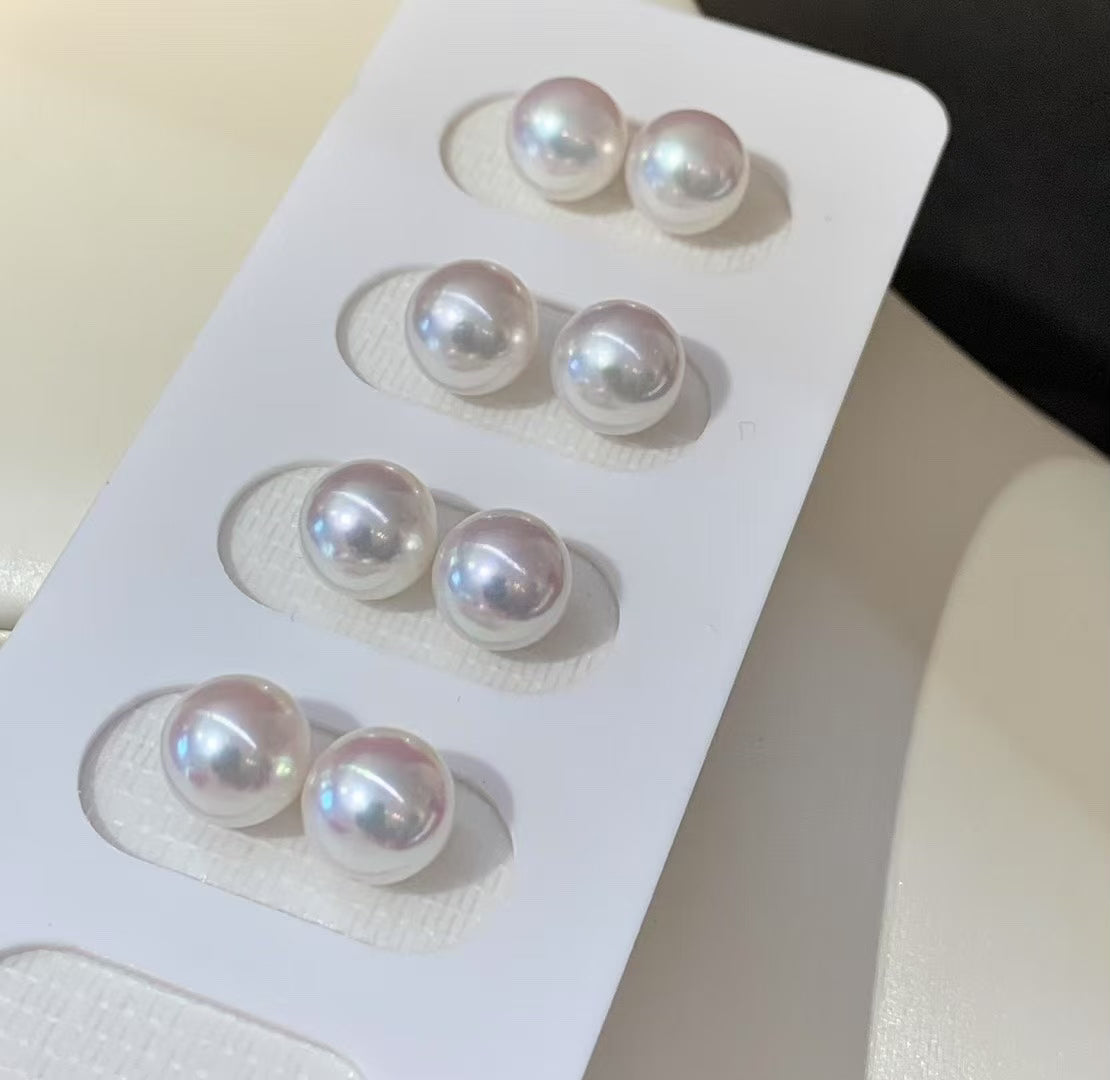 Akoya Pearl Studs Earrings – 8.5–9 mm | 18K Gold