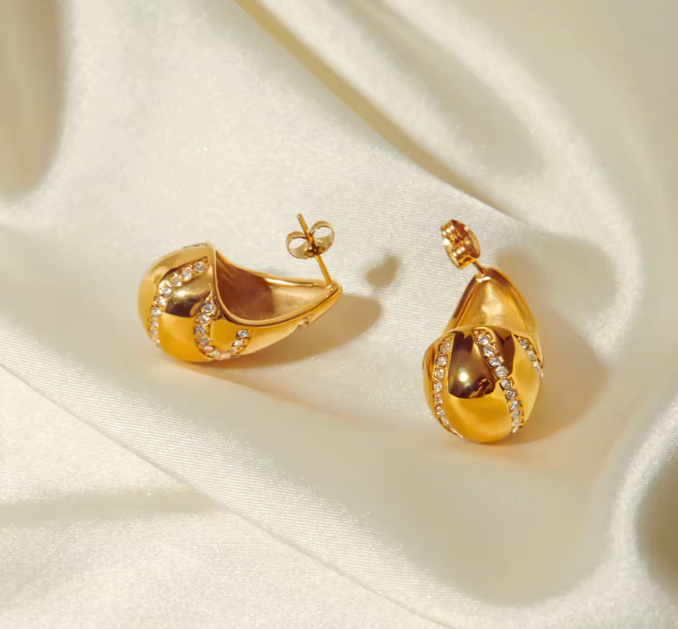 Gold Zirconia Plaid Teardrop Earrings